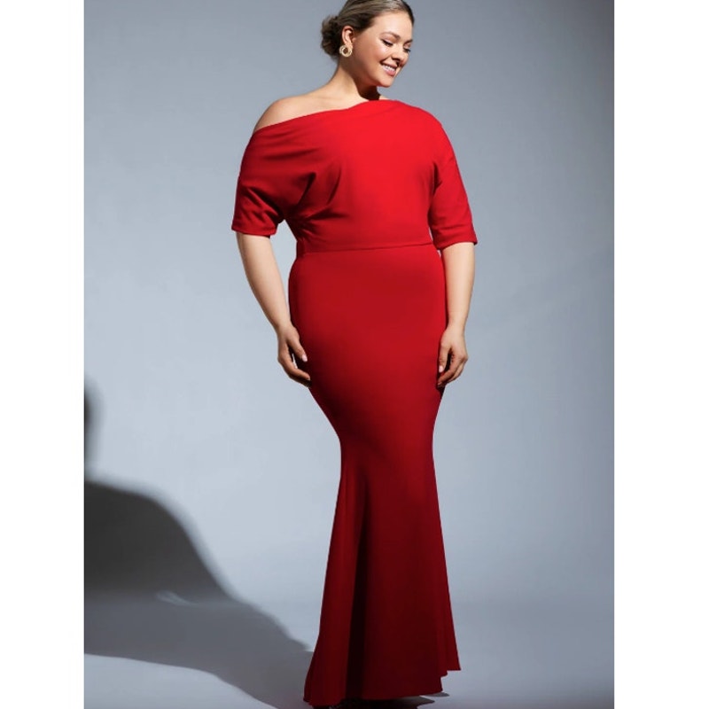 Betsy & Adam Dress Plus 16w-Online/Current-New$269 Red Scuba Crepe Long Formal
